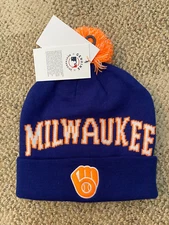 Nike Beanie Knit Hat MLB Milwaukee Brewers NB16-47X-MZB-7Z3 Blue/Orange One Size