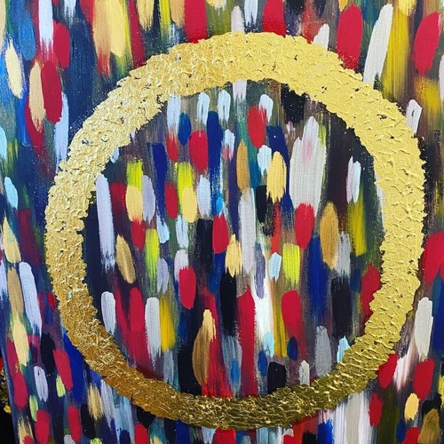 XXL Abstract Gold Circle EGG Positive Energy Colourful ‘I am Enough’ Canvas Art - Picture 2 of 2