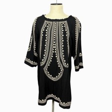Womens Mini Dress Sz S Black Embroidered Boho Gypsy Whimsigoth Fairy Peasant
