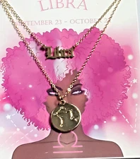 Zodiac Necklace, 2 count, LIBRA Gold tone