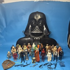 Vtg Kenner Star Wars 32 Action Figures & Accessories Lot w DARTH VADER Case Beat