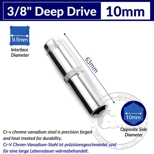 Chrome Plated 6 Point Sockets 3/8" Drive, Shallow or Deep Choose Size 6mm - 24mm - Afbeelding 27 van 47