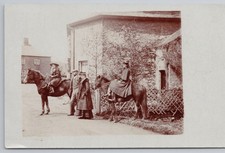RPPC Edwardian Group w/ Two Ladies Riding Sidesaddle on Horses, Village