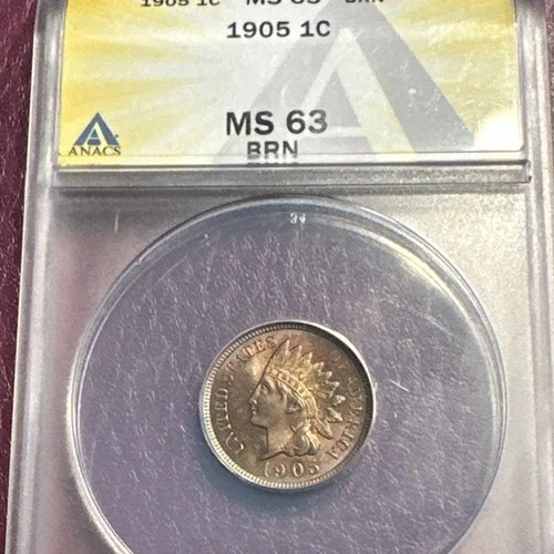1905 Indian Head Small Cent ANACS MS 63 BN Bronze Philadelphia KM#90