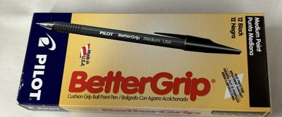 1 Dozen Vintage Pilot Better Grip Pens Black Medium USA Made~ Pkg Open