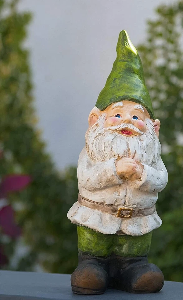 Gnome Statue Folding Hands Green Hat 12 in Tall - Image 3 of 4