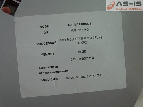 *AS-IS* Microsoft Surface Book 2 1793 Core i7-8650U 1.90GHz 16GB 512GB SSD W10 - Picture 8 of 8