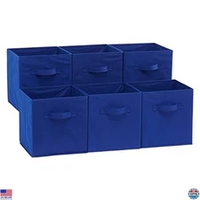 Navy Cube Organizer Storage Bins, Collapsible Fabric, Set of 6, 10.5"x10.5"x11