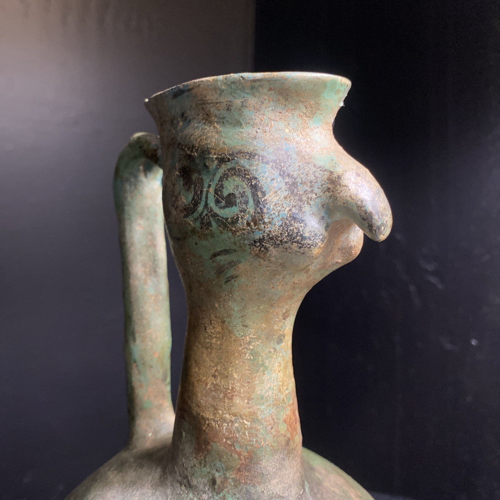 Antique Green Glazed Islamic Persian 11” Bird Wine Ewer W Provenance