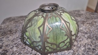 Antique 14" Green Slag Glass 8 Panel Lamp Shade One Panel Missing