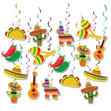 Mexican Fiesta Hanging Swirls Taco Party Ceiling Decorations 32 PCS