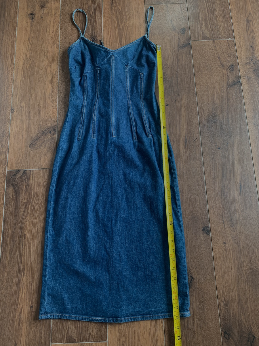 chinese dress ladies Dolce & Gabbana Dark Blue Cotton Denim Sheath Midi Dress
