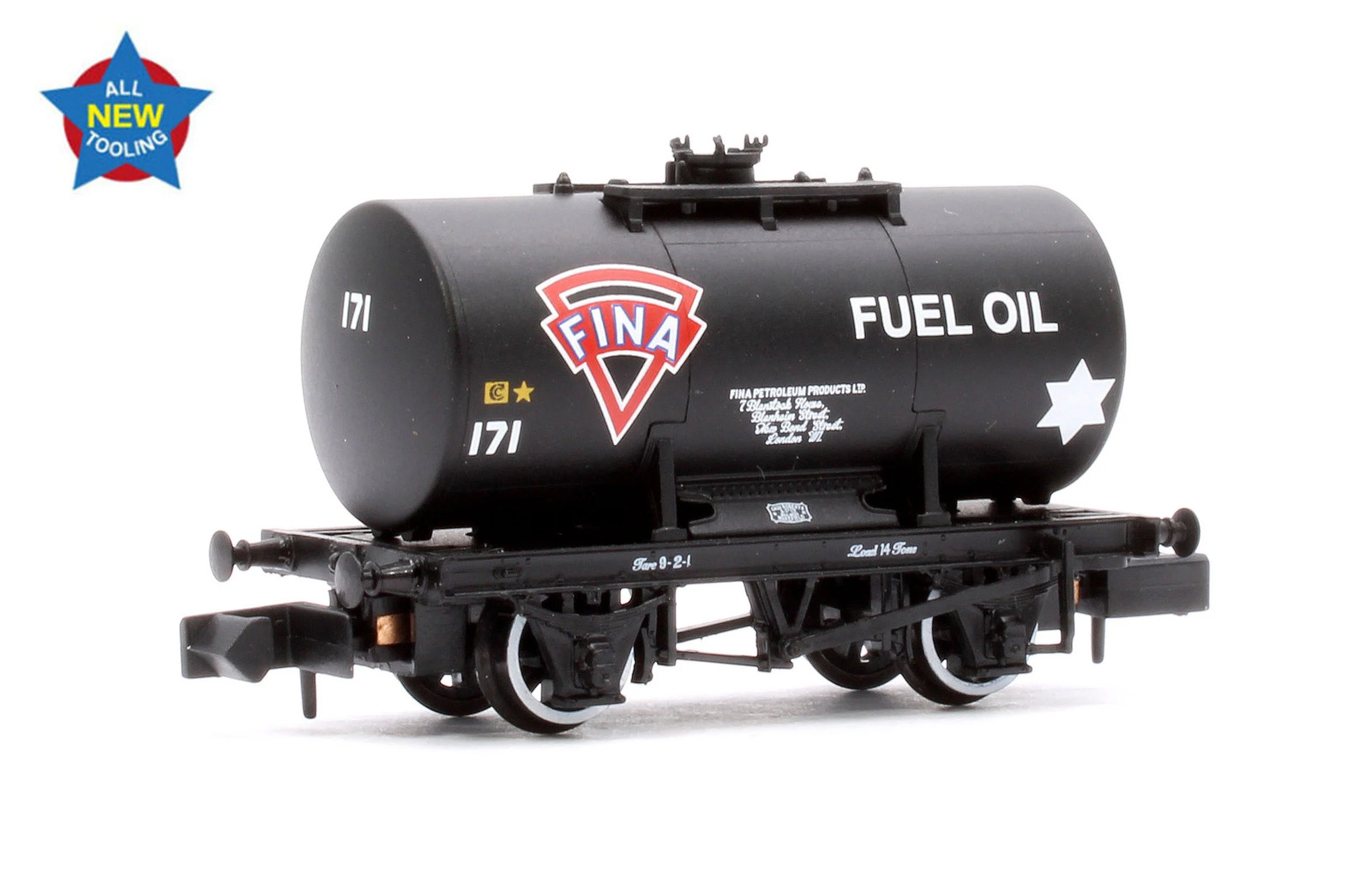 Graham Farish 378-003A 14T Anchor-Mounted Tank Wagon 'Fina' Black No. 171