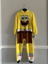 SpongeBob SquarePants Boys Suit Pajamas Large 10/12 Zipper Footless Brand New