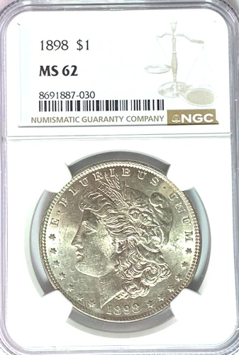 1898 $1 Morgan Silver One Dollar MS62 Philadelphia BU