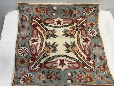 FLORAL PILLOW COVER WOOL ? EMBROIDERED 18'' SQUARE BOHO NEW WITHOUT TAG ZIPPER