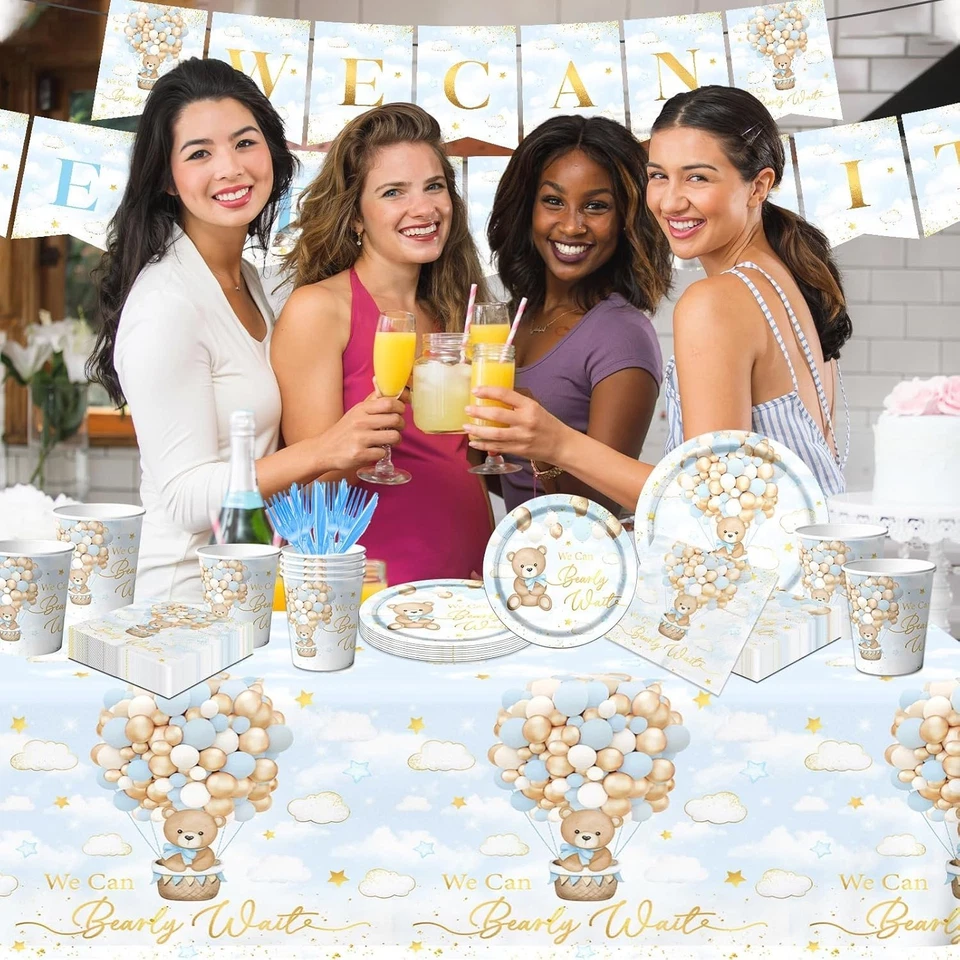 We Can Bearly Wait Bear Baby Shower Decorations, 142pcs Bear Baby Shower Plat... - Image 3 of 4
