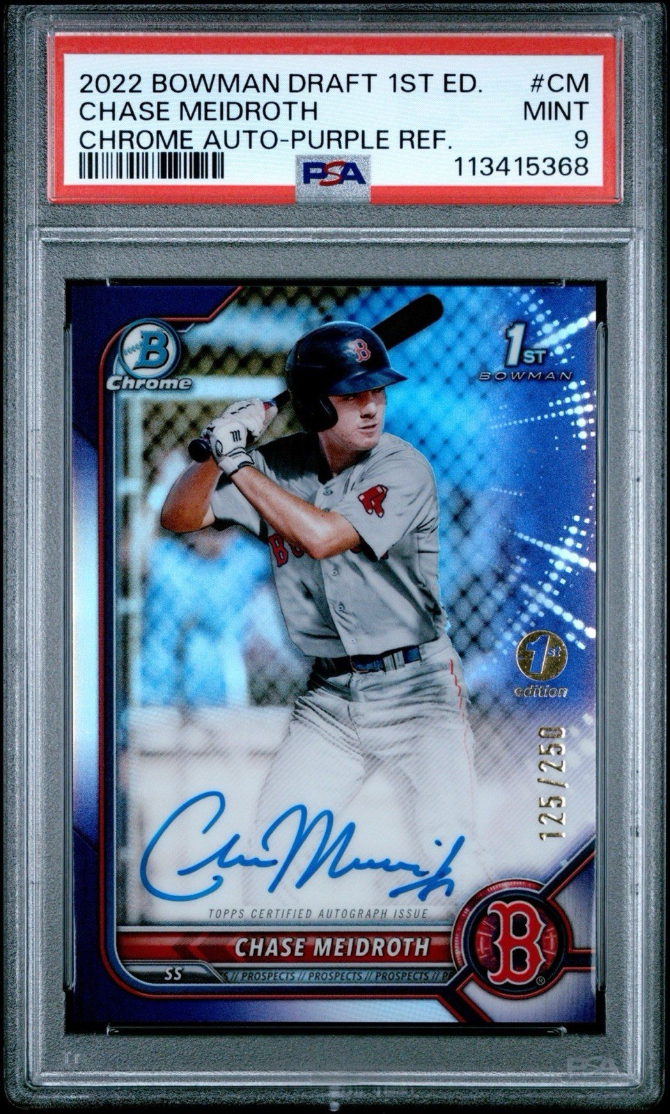 2022 Bowman Draft - Chase Meidroth 1st Bowman Purple Refractor Auto /250 PSA 9