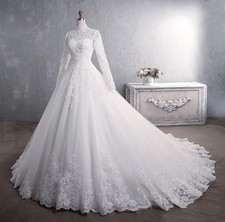 Muslim Wedding Dress Long Sleeves Elegant High Neck With Train Bride Dresses