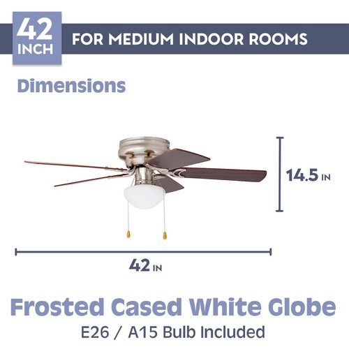 Alvina, 42 Inch Traditional Flush Mount Indoor LED Ceiling Fan with Light, Pu... - Picture 5 of 9