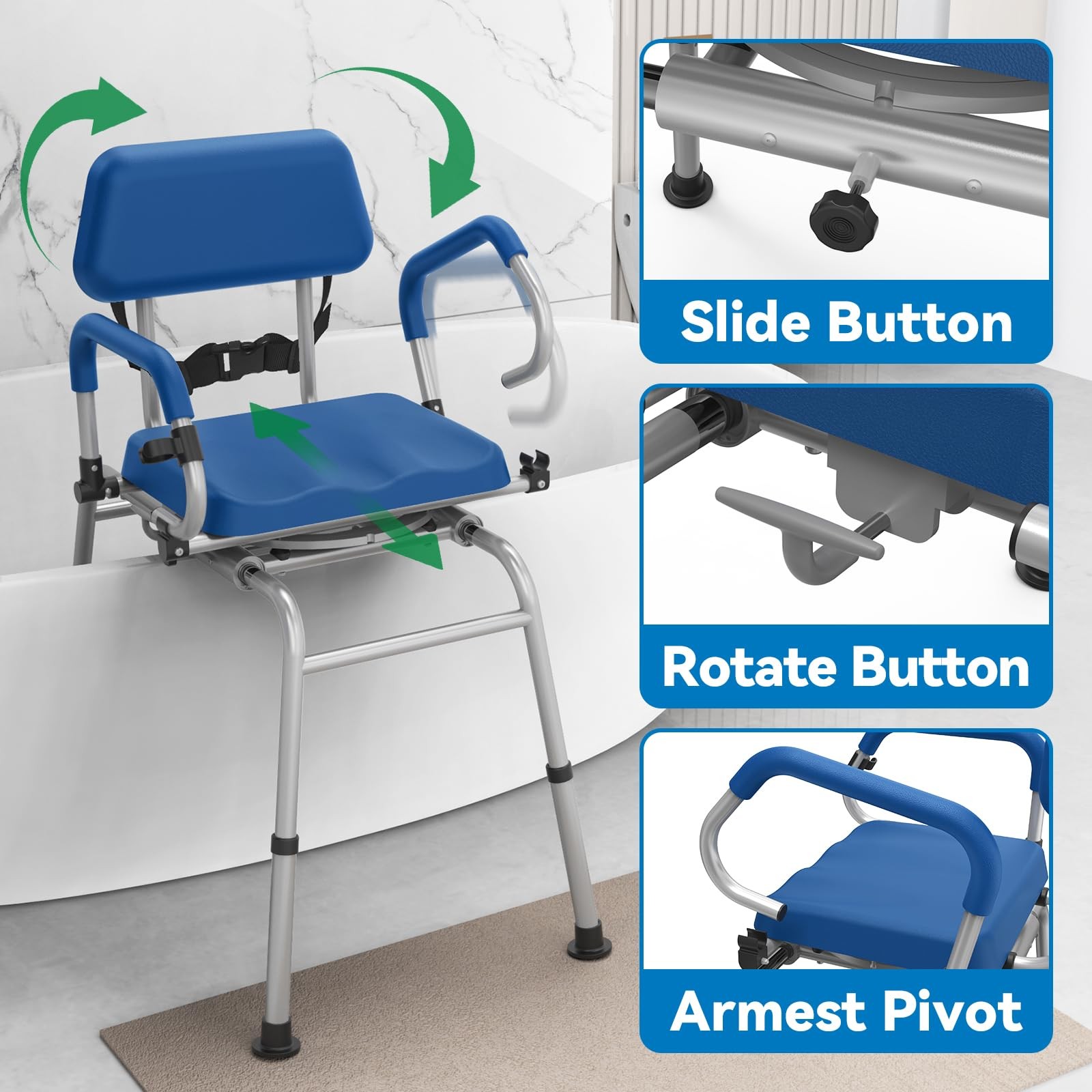 FSA/HSA Eligible Sliding Shower Chair Tub Transfer Bench for Bathtub with Swi...