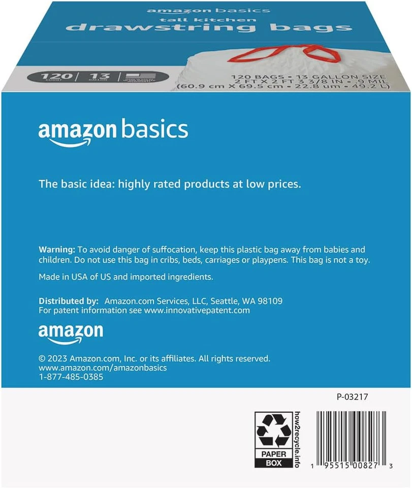 垃圾袋,高厨房抽绳,无香味,13 加仑,120 件装,1 件装 — 第 2/4 张图片
