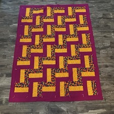 Patchwork Handmade Quilt Purple Geometric Fully Finished 39 x 51 NEW Never Used