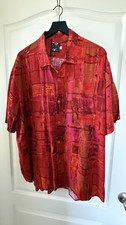 Vintage Jams World Shirt Mens XL Tropical Hawaiian Abstract Rayon Red Pink 90s