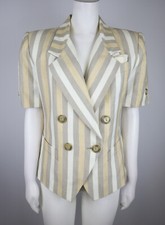 VINTAGE WOMEN'S BEIGE STRIPED SHORT SLEEVE BLAZER JACKET - KASPER ASL - SIZE 8P