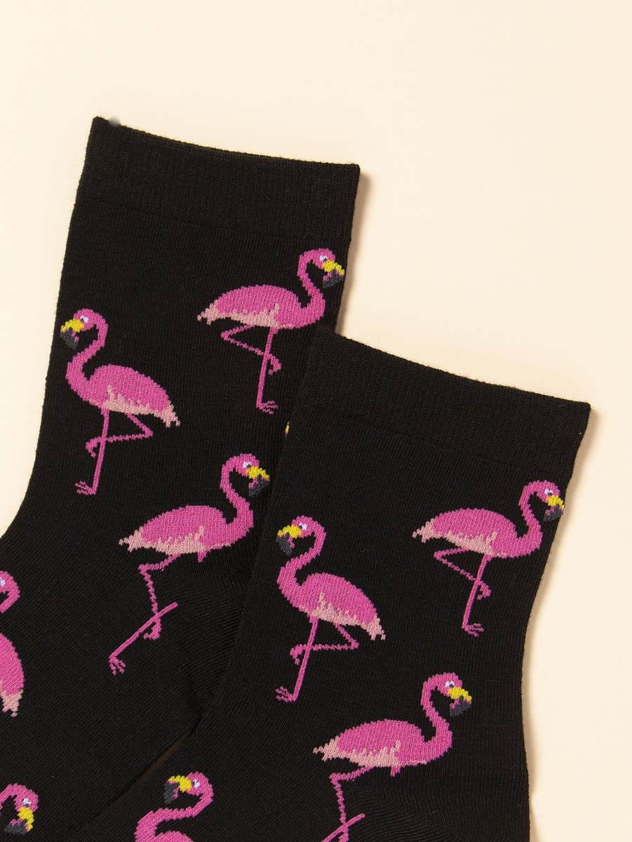 Happy Socks Calzini Flamingo - Divertenti E Colorati, Unisex Per Uomo E Donna, Cotone, Lavabili In Lavatrice, Nero, Taglia 41-46