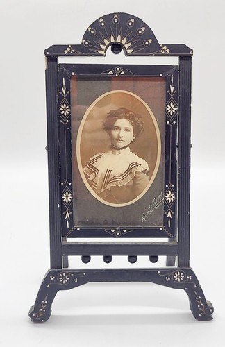 Antique Black Ebonized wood table top picture frame, Victorian, swivel,