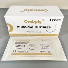 6 Cajas USP 4-0 INTESTINO CROMADO Sutura Quirúrgica Dental Absorbible 3/8 Aguja Estéril