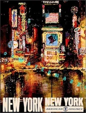 Broadway New York City 1964 American Airlines Vintage Poster Air Travel Print