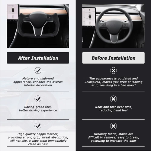 Yoke Heated Steering Wheel For Tesla Model 3 Model Y 16-23 with CF Patch Black - Bild 10 von 11