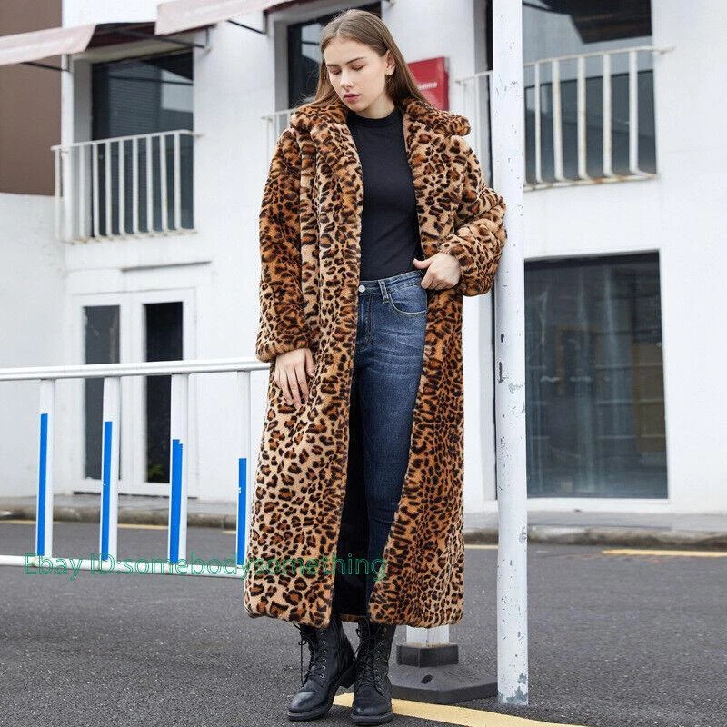 Mujeres Imitación Piel Leopardo Traje Largo Cuello Abrigo Invierno Cálido Chaqueta Parka LO ÚLTIMO M-5XL Foto 4 de 4