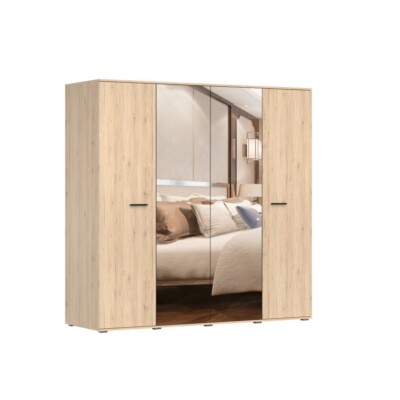 2-er Set Drehtürenschrank BARI Kommode BARI 4S San Remo Sand/Schwarz