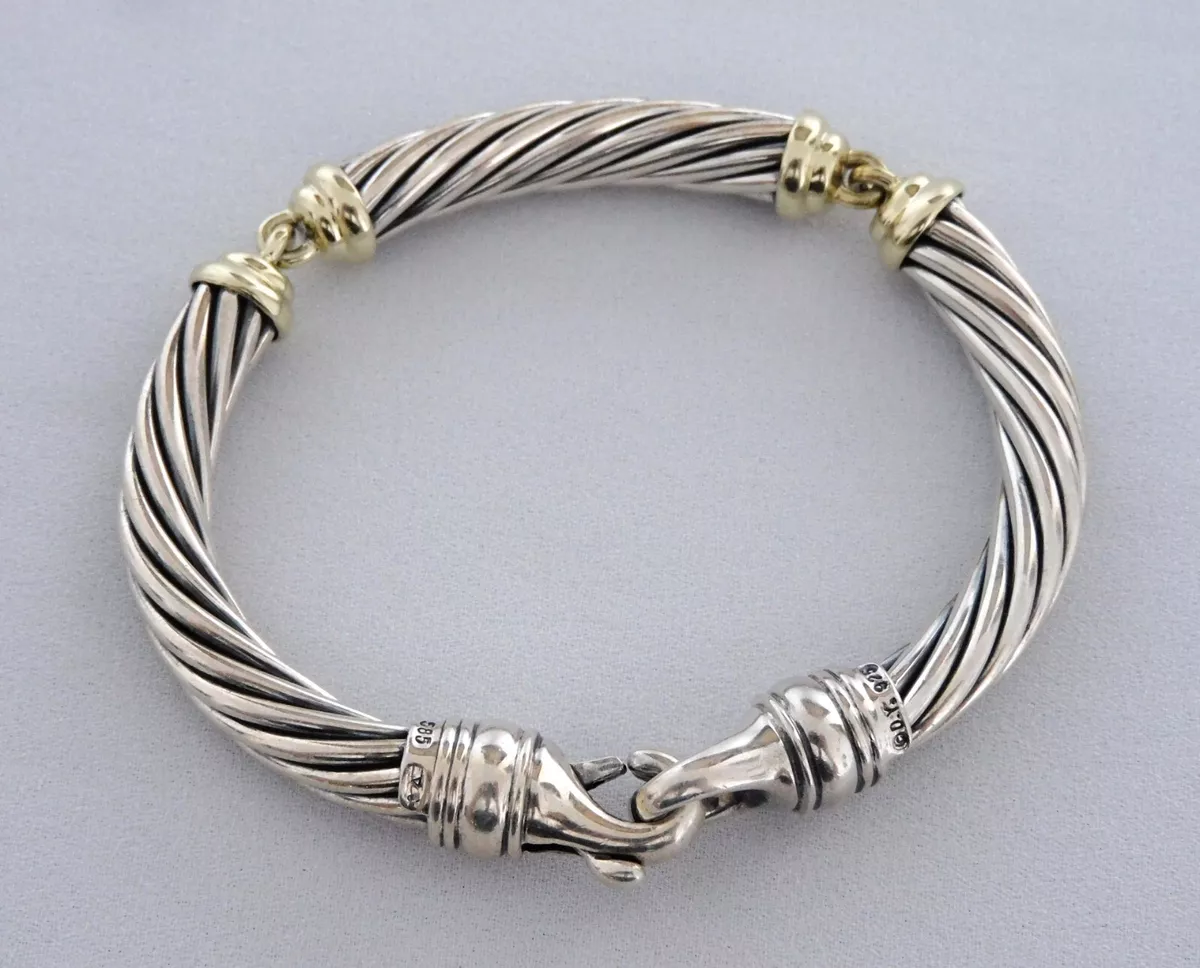 Authentic David Yurman Sterling Silver 14k Gold 3 Station 7mm