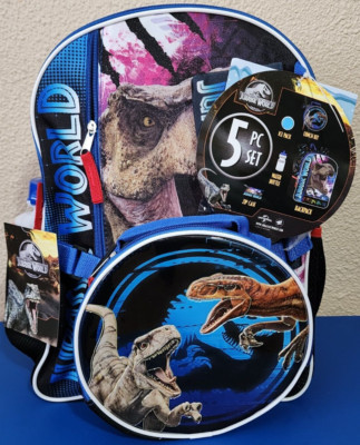 Jurassic World 5-Piece Backpack Set T-Rex & Raptors Dinosaurs BRAND NEW