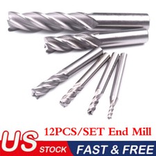 12x HSS CNC 4 Flute Spiral Bit End Mill Cutter 1/8 3/16 1/4 5/16 5/8 1/2" Shank
