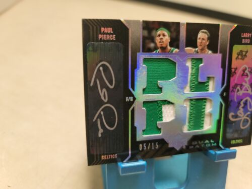 2007 Upper Deck Black Paul Pierce Larry Bird Dual Patch Auto /15 Game Used - Picture 2 of 6