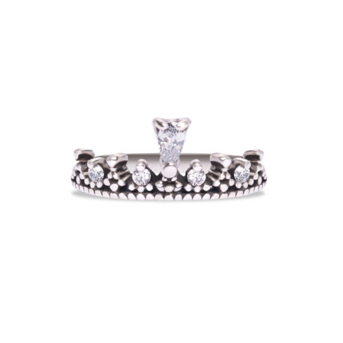 White Gold Filled Crown Ring for Women with Cubic Zirconia, Princess Tiara Band - Picture 1 of 11