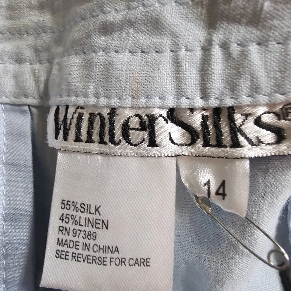 Pantalones WinterSilks para mujer 14 azul lino seda recortado capri pierna recta Lagenlook Foto 3 de 4