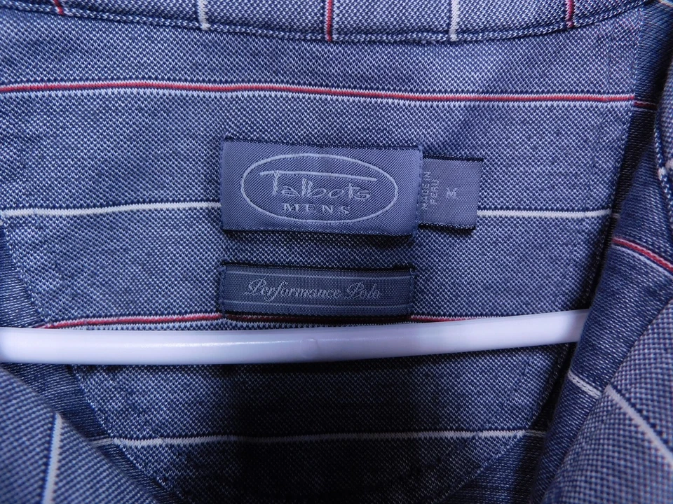 Talbots Mens Performance Polo  Size M Short Sleeve Gray Striped - Image 2 of 4