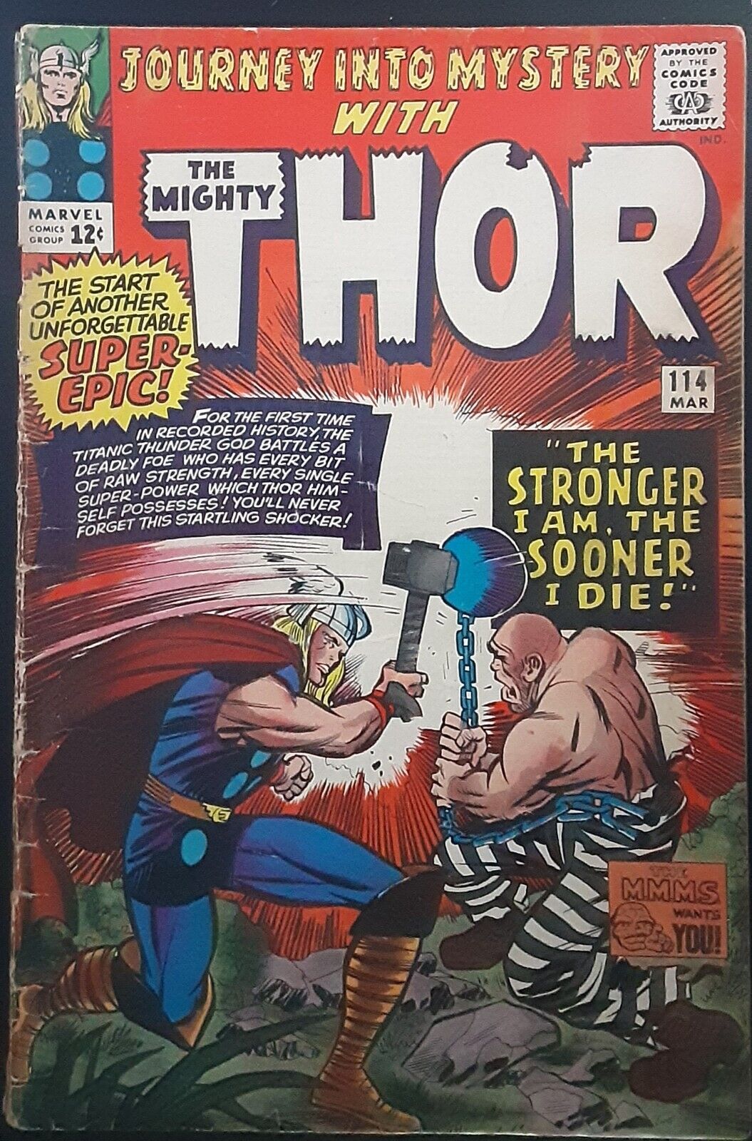 JOURNEY INTO MYSTERY #114 (1965) - GRADE 5.0 - 1ST APPEARANCE OF ABSORBING MAN!