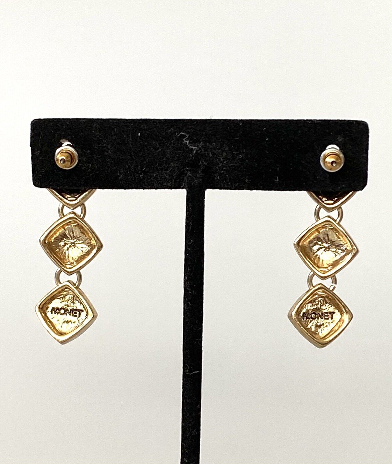 MONET Earrings 90”s Dangles Drops Gold Tone Geome… - image 4