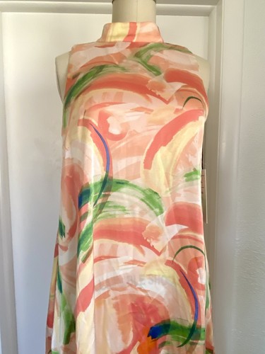 NWT Nicole Miller Watercolor Multicolor Maxi Dress Satin Sleeveless Colorful XS - Picture 2 of 5