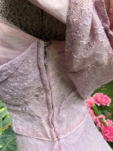 Abito vestito vintage anni '40 '50 rosa pizzo tulle design unico con Jkt 34-26-48 - Foto 7 di 15
