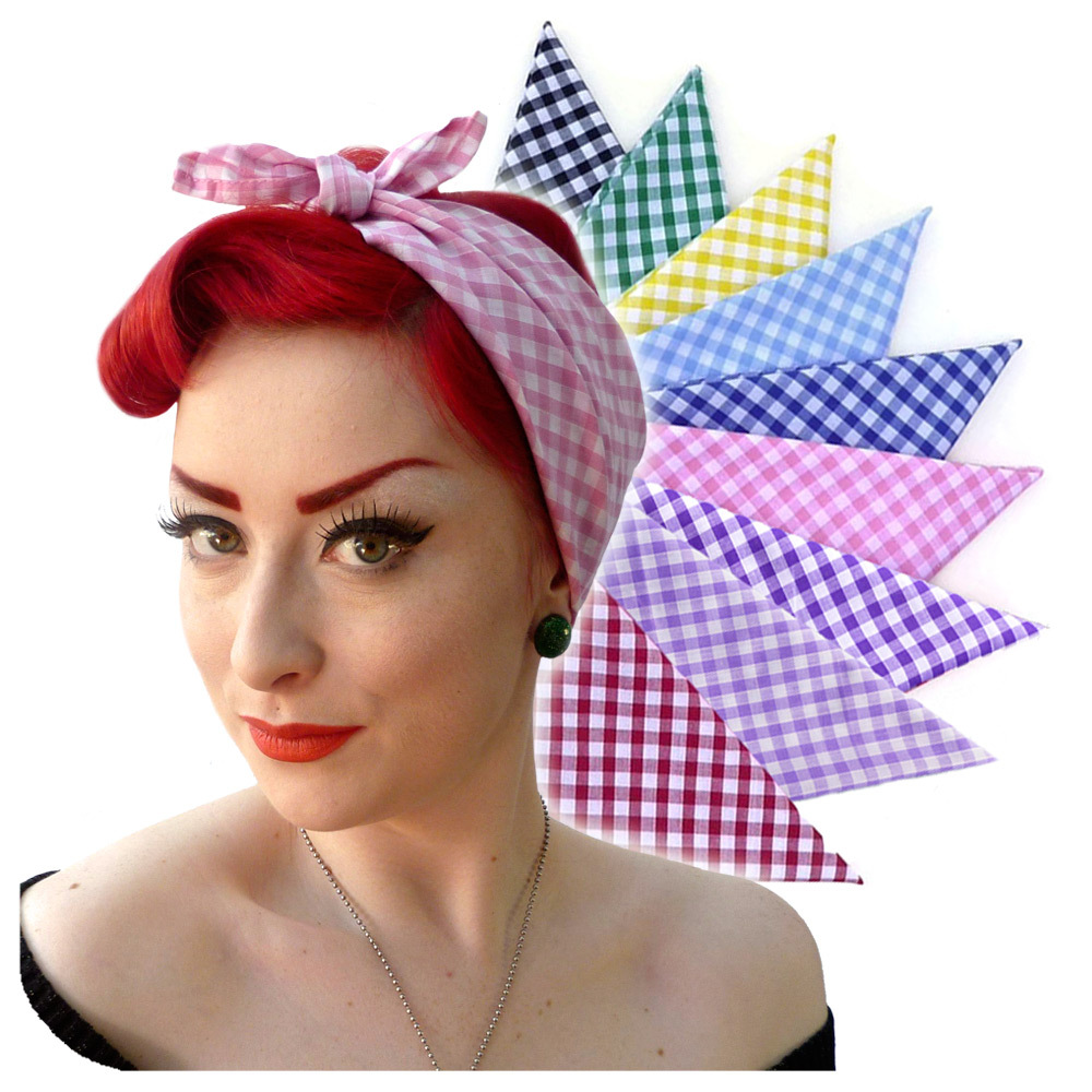 Rockabilly Gingham Bandana, Retro Head Scarf, Roller Derby Bandana