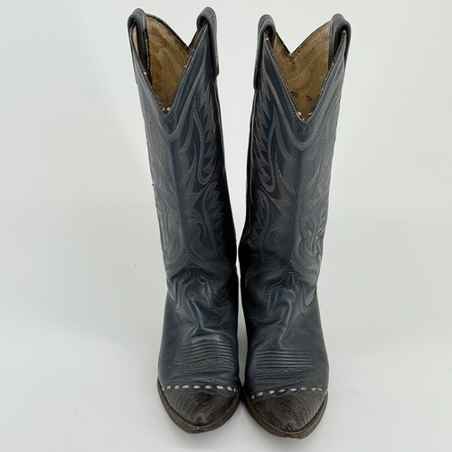 Dan Post Womens Cowboy Boots Sz 5.5 Blue Leather Western Snip Toe Festival Snake - Picture 4 of 11