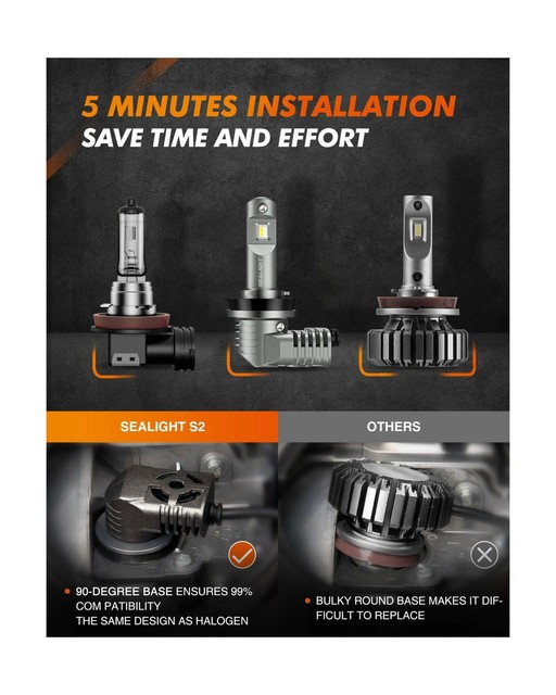 Sealight Scoparc S2 H11/h8/h9 LED Headlight Bulbs Low Beam/fog Light